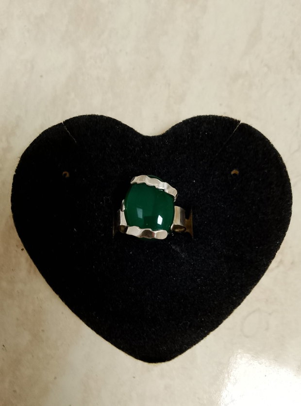 Inel argint și onix verde , cu model, reglabil
