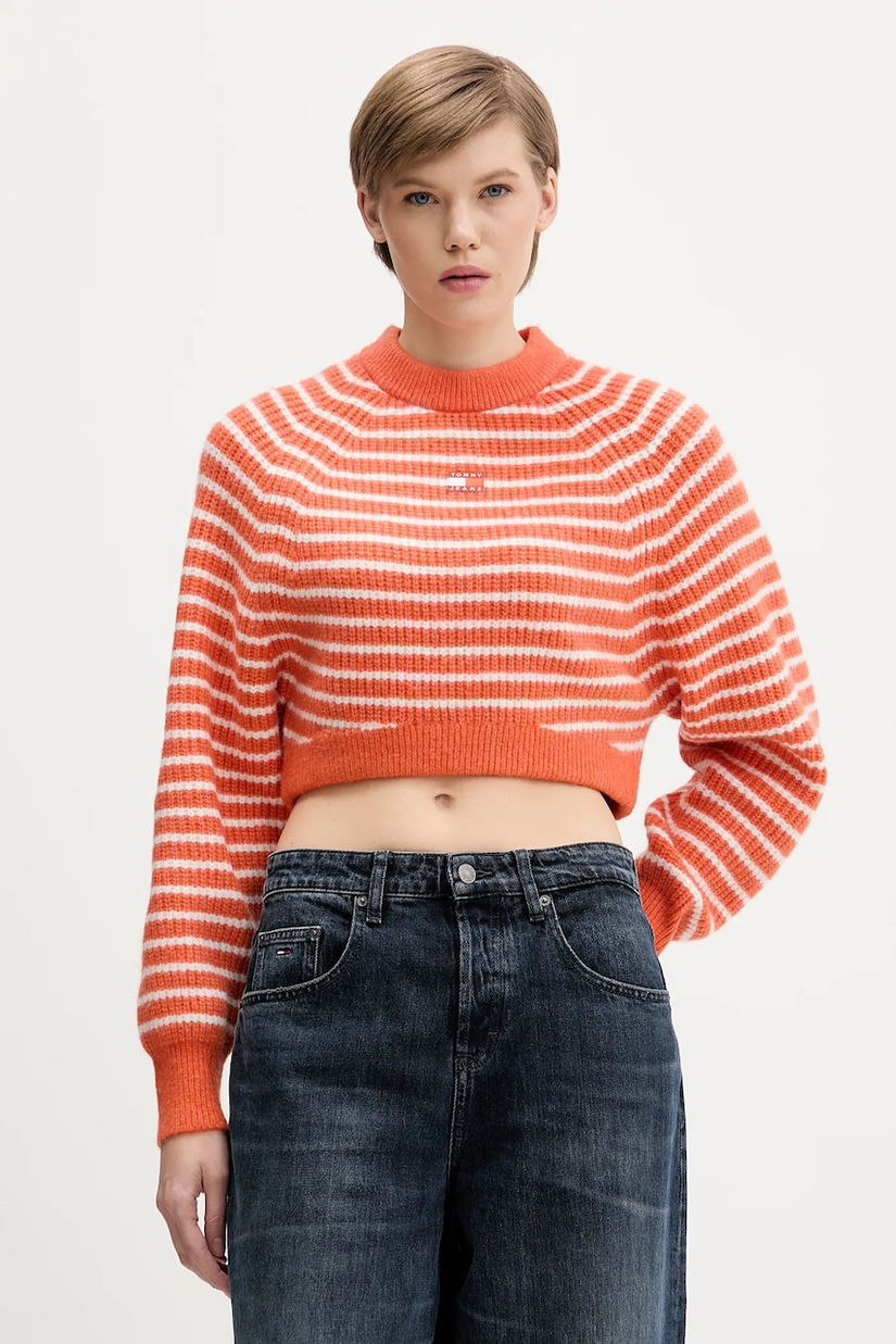 Tommy Jeans pulover din amestec de lână culoarea portocaliu, DW0DW21677