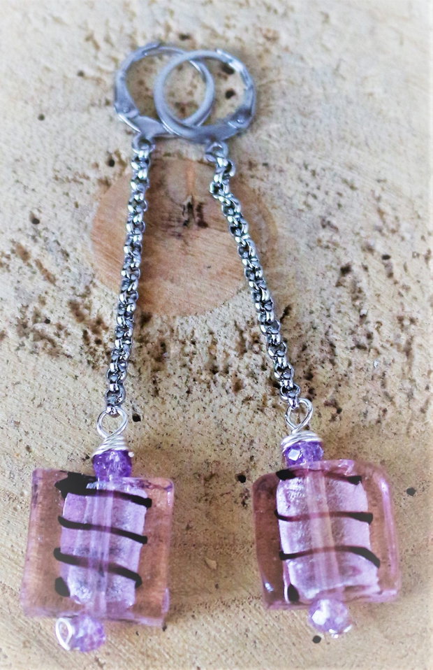 Cercei handmade din sarma si margele de murano