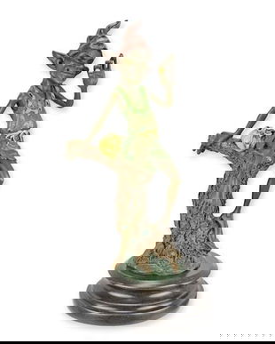 Goblin odihnindu-se-statueta din bronz cu un soclu din marmura