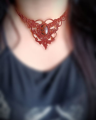 Colier victorian micromacrame obsidian