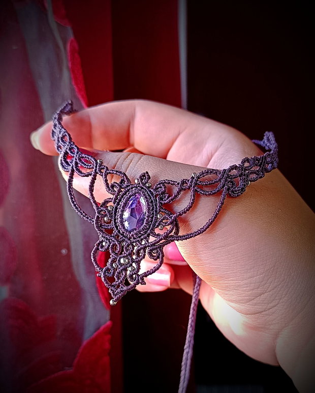Colier elegant mov micromacrame Swarovski