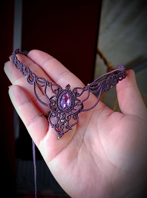 Colier elegant mov micromacrame Swarovski