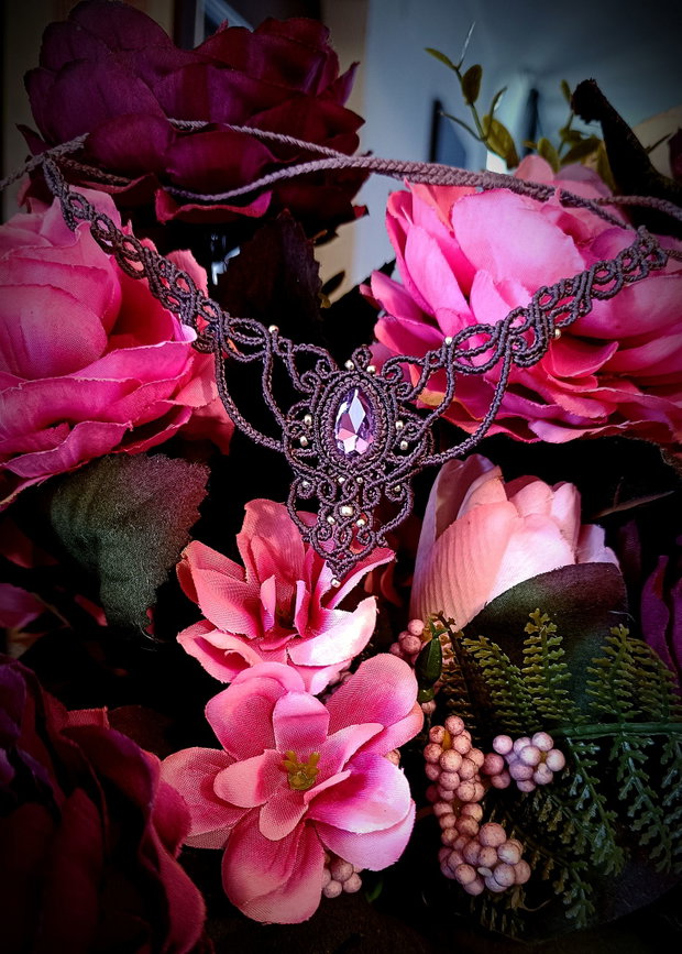 Colier elegant mov micromacrame Swarovski