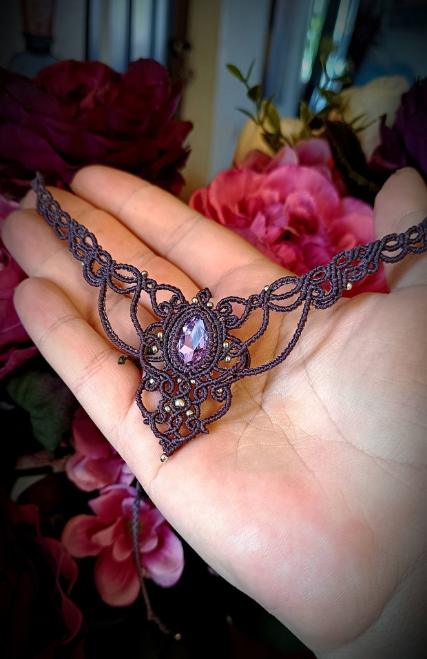 Colier elegant mov micromacrame Swarovski