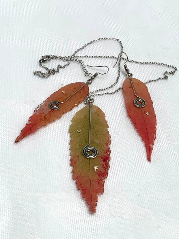 Set bijuterii  din rasina  si frunze naturale 00963