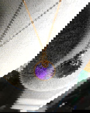 Lantisor aur  14 k , nou , 5.99    grame  , pandant  ametist pur Peru ,