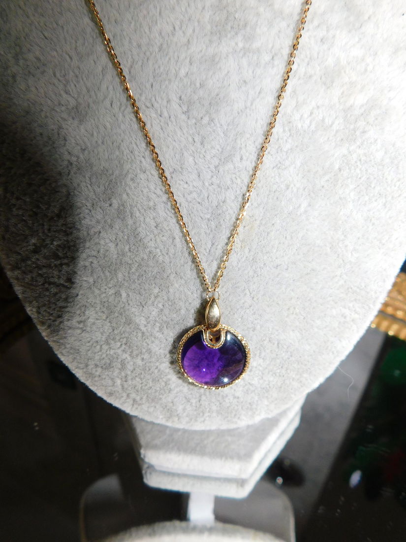 Lantisor aur  14 k , nou , 5.99    grame  , pandant  ametist pur Peru ,