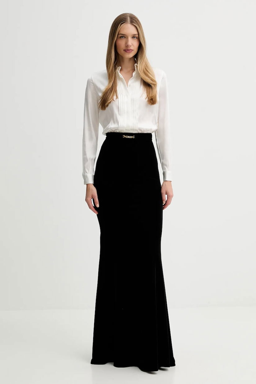 Elisabetta Franchi rochie din mătase culoarea negru, maxi, drept, ABR4657E2