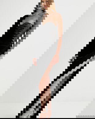 Elisabetta Franchi rochie culoarea negru, maxi, mulata, ABR2257E2