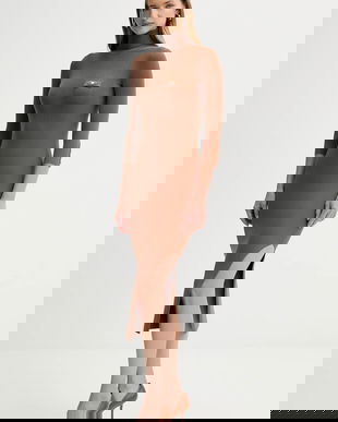 Elisabetta Franchi rochie din mătase culoarea maro, midi, mulata, AM23B56E2