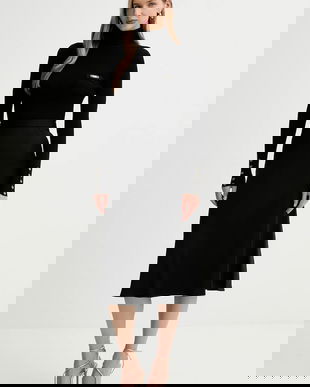 Elisabetta Franchi rochie din mătase culoarea negru, midi, drept, AM06B56E2