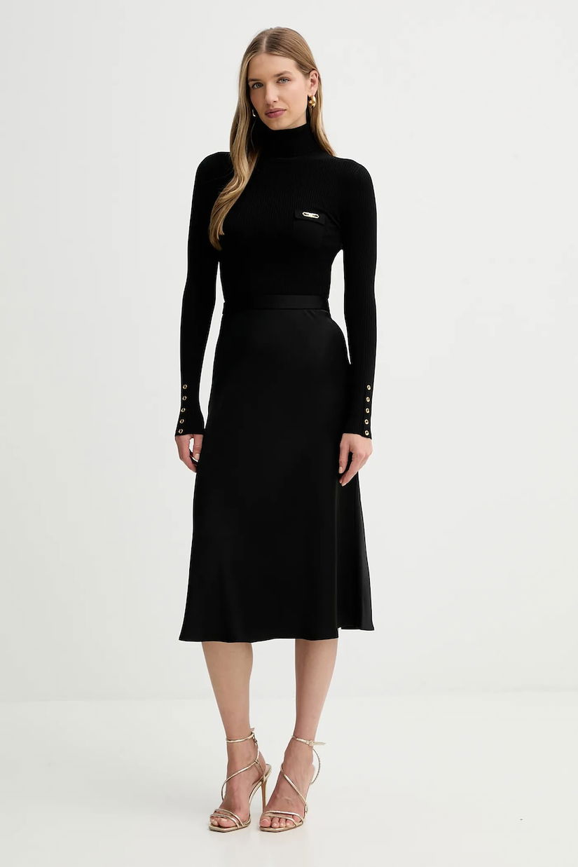 Elisabetta Franchi rochie din mătase culoarea negru, midi, drept, AM06B56E2