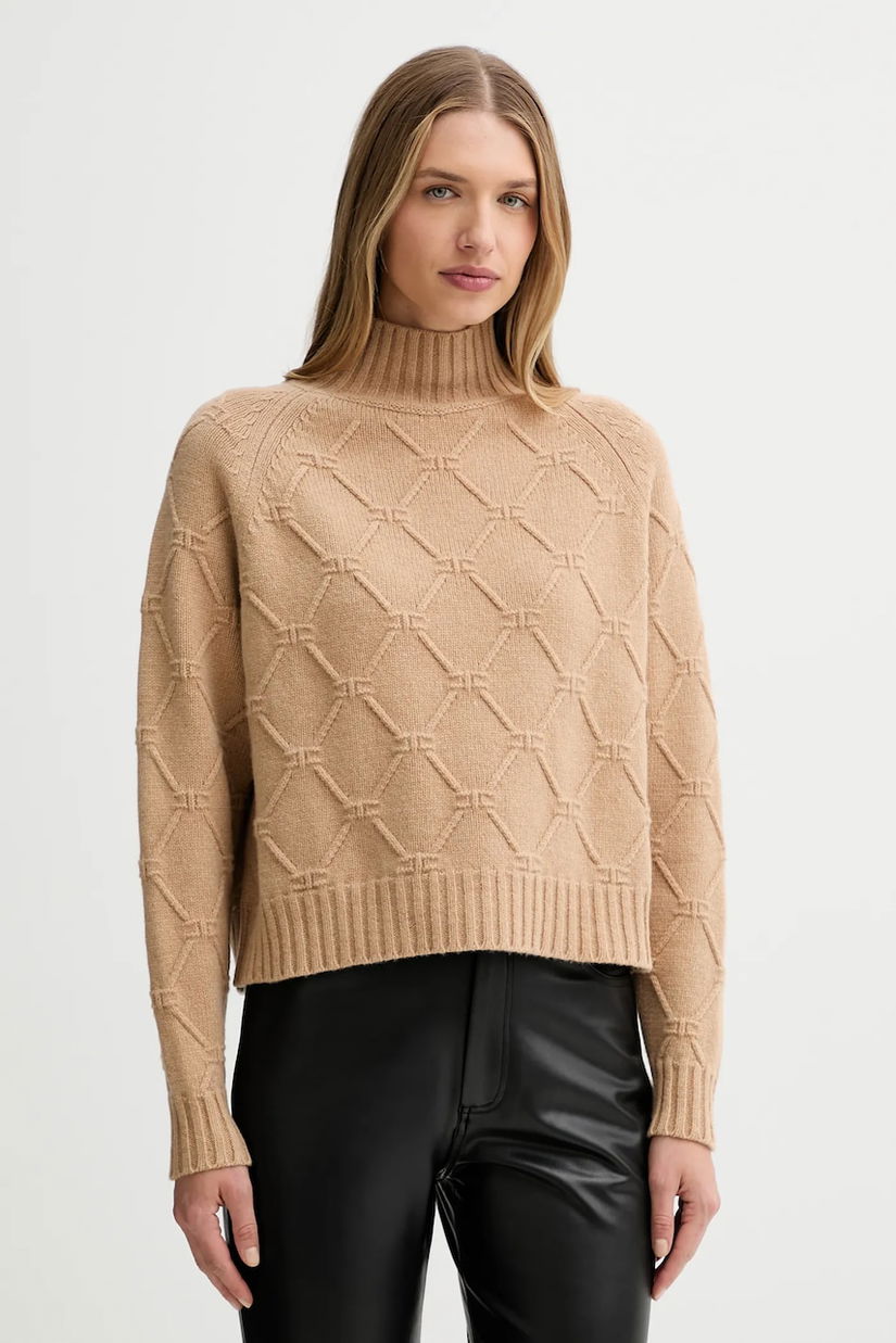 Elisabetta Franchi pulover de lână culoarea bej, cu guler, MK55T57E2