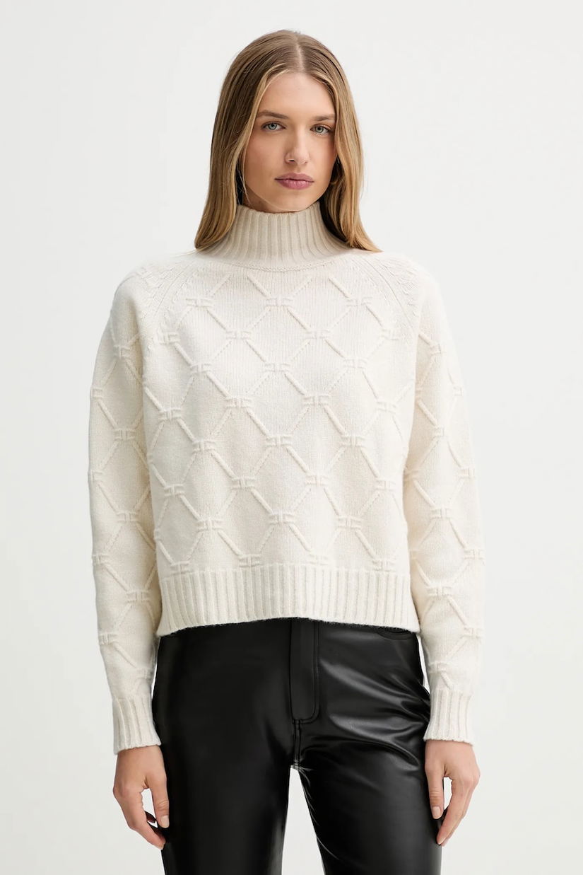 Elisabetta Franchi pulover de lână culoarea bej, cu guler, MK55T57E2