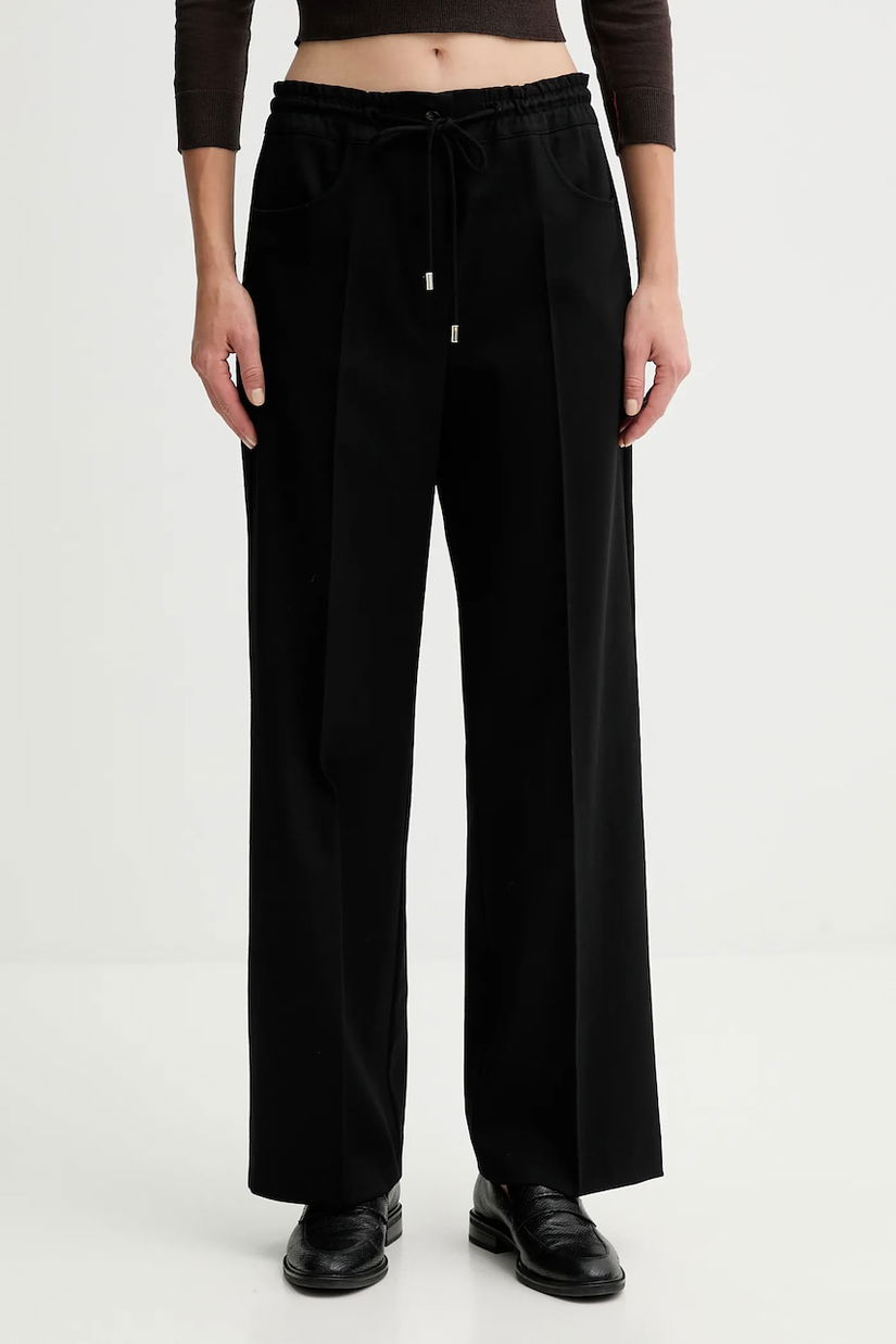 Liviana Conti pantaloni cu lână culoarea negru, drept, high waist, L5WN85