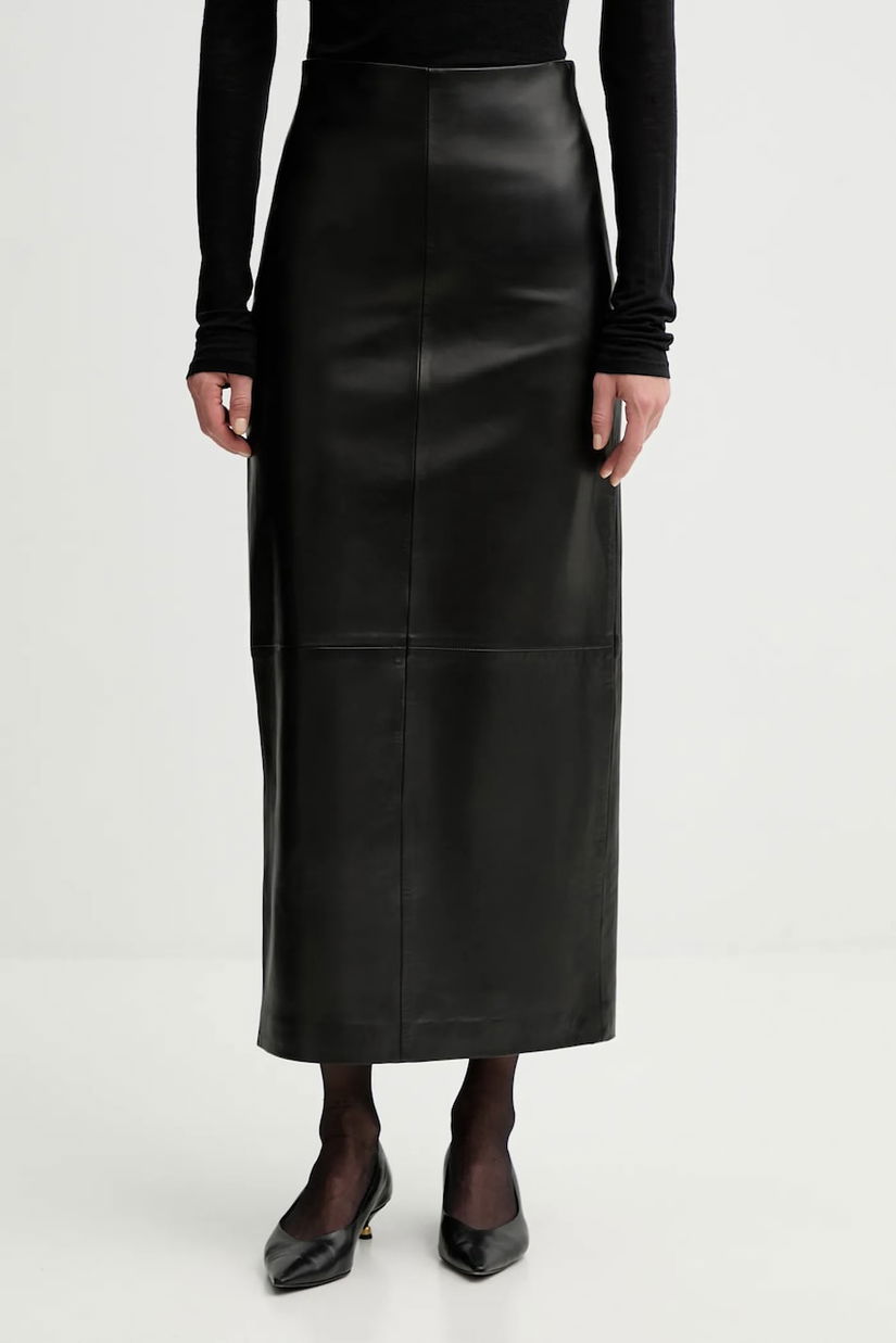 Liviana Conti fusta de piele culoarea negru, maxi, drept, L5WX52