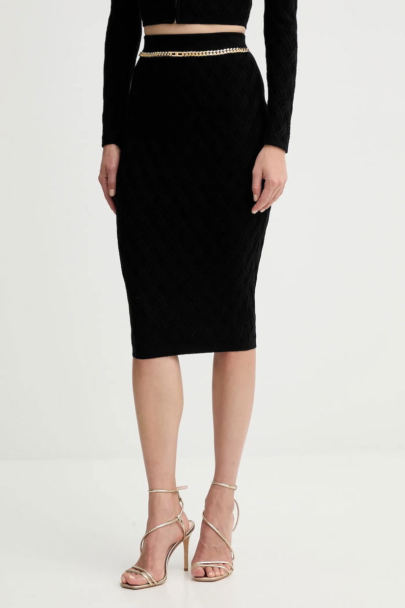 Elisabetta Franchi fusta culoarea negru, midi, drept, GK20B56E2