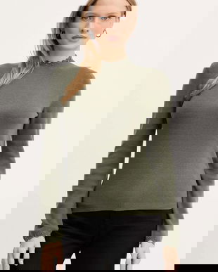 Morgan pulover din amestec de lână culoarea verde, light, cu turtleneck, MROCK