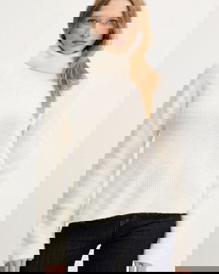 BOSS Orange pulover din amestec de lână culoarea bej, light, cu guler, 50548937