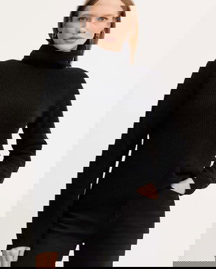 BOSS Orange pulover din amestec de lână culoarea negru, light, cu guler, 50548937