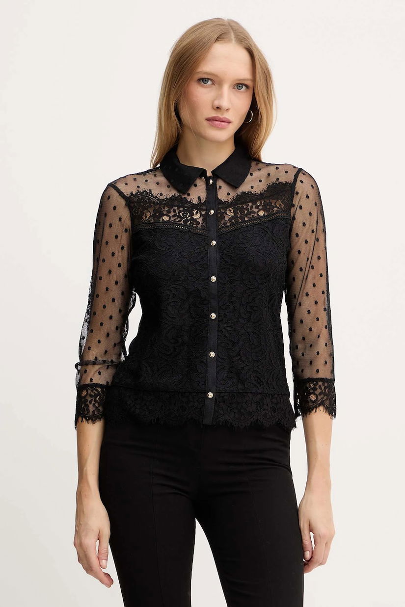Morgan cămașă culoarea negru, cu guler clasic, regular, TEREZA