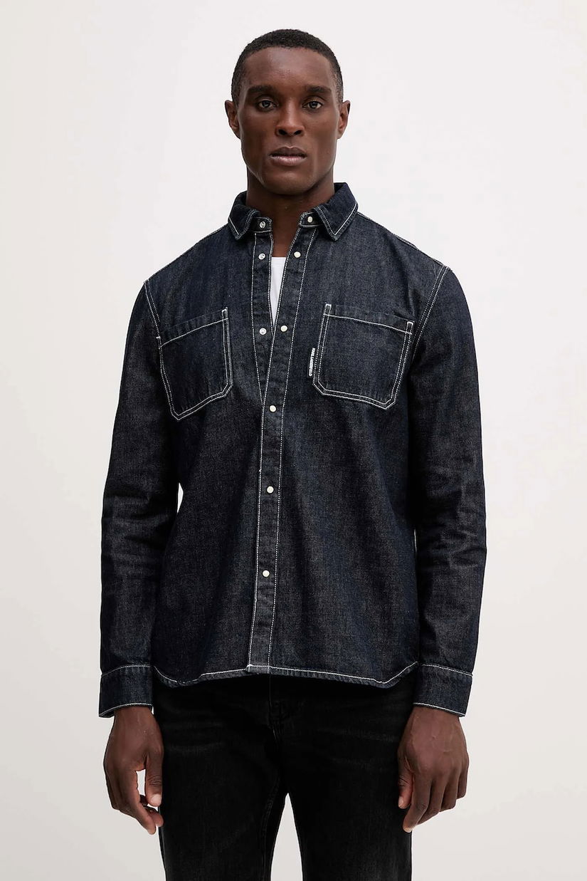 Karl Lagerfeld cămașă jeans culoarea bleumarin, cu guler clasic, regular, 553864.605903