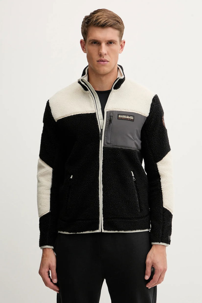 Napapijri hanorac fleece Yupik 3 culoarea negru, cu model, NP0A4GNTMCB1
