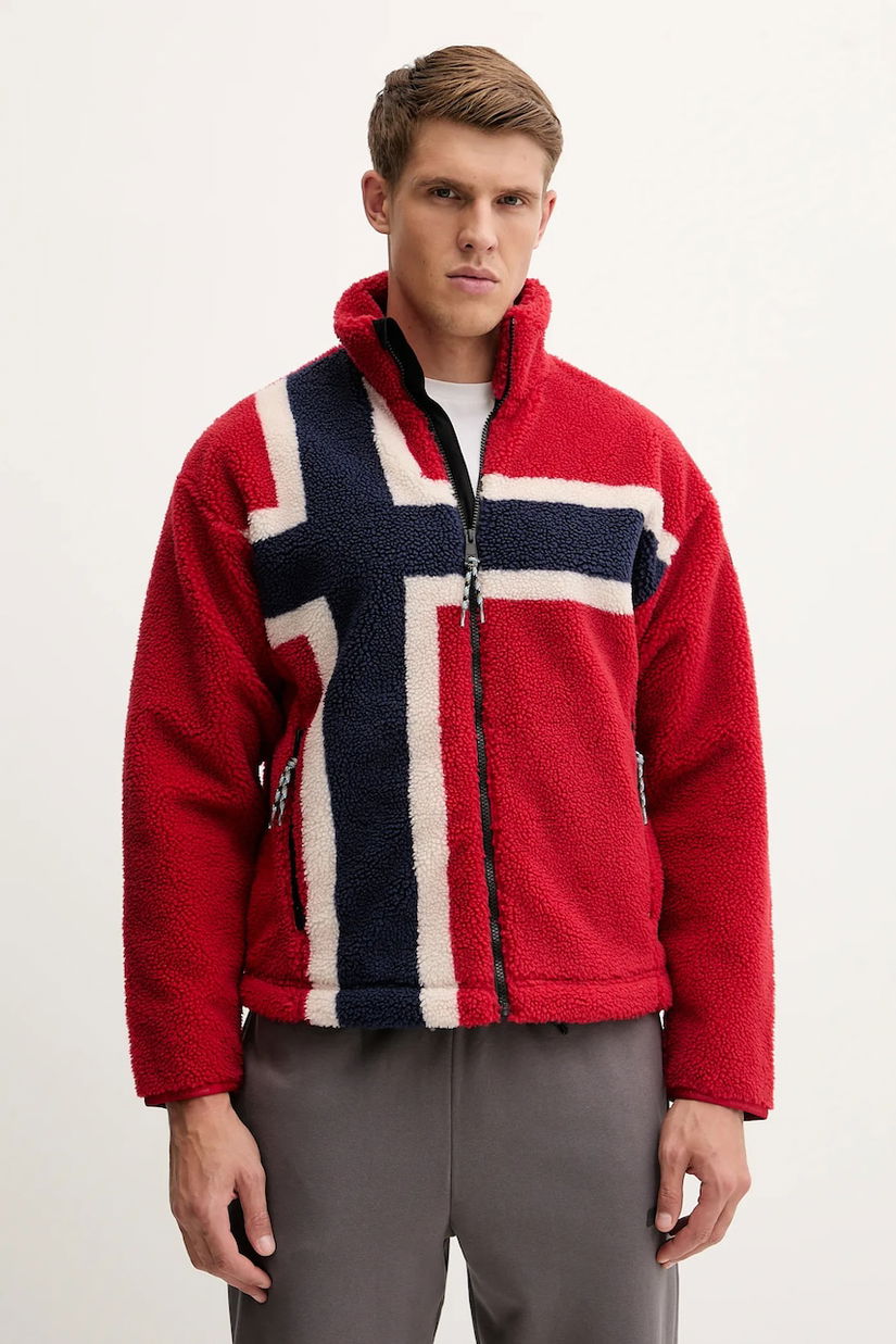 Napapijri hanorac fleece T-Fiemme culoarea rosu, cu model, NP0A88TCFZF1