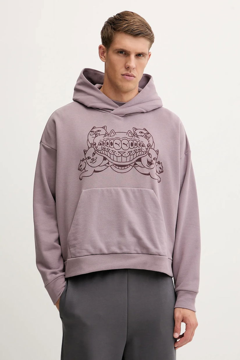 Puma hanorac de bumbac PUMA x RIPNDIP culoarea violet, cu glugă, cu imprimeu, 632414