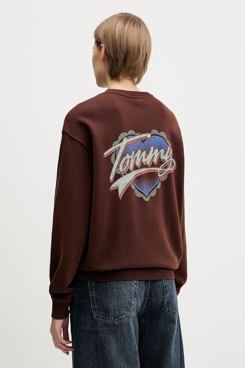 Tommy Jeans hanorac de bumbac culoarea maro, cu imprimeu, DW0DW21602