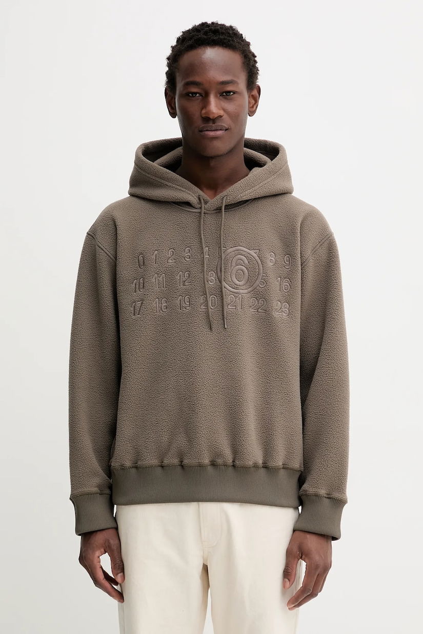 MM6 Maison Margiela hanorac fleece culoarea maro, cu glugă, cu imprimeu, SH0GU0028.M20126.809