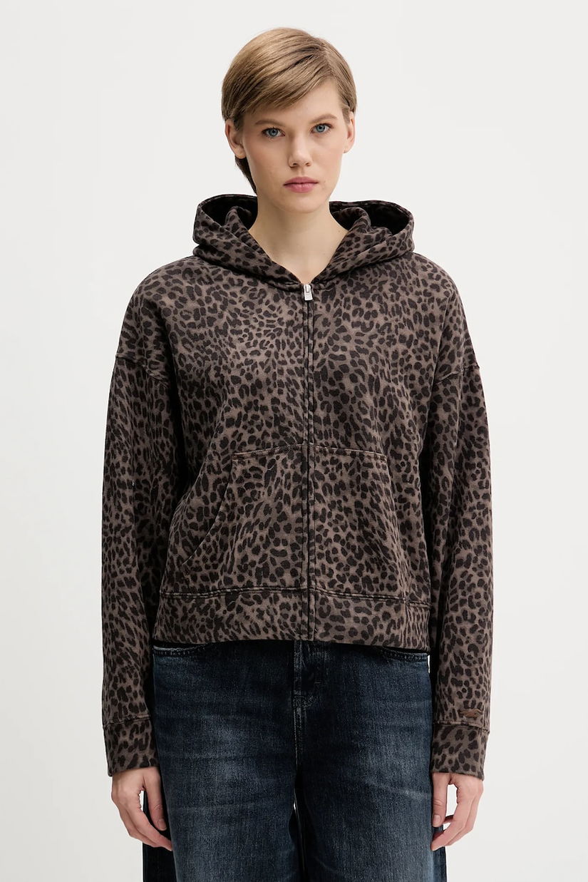 Hollister Co. bluză culoarea maro, cu glugă, cu model, KI352-5223-908
