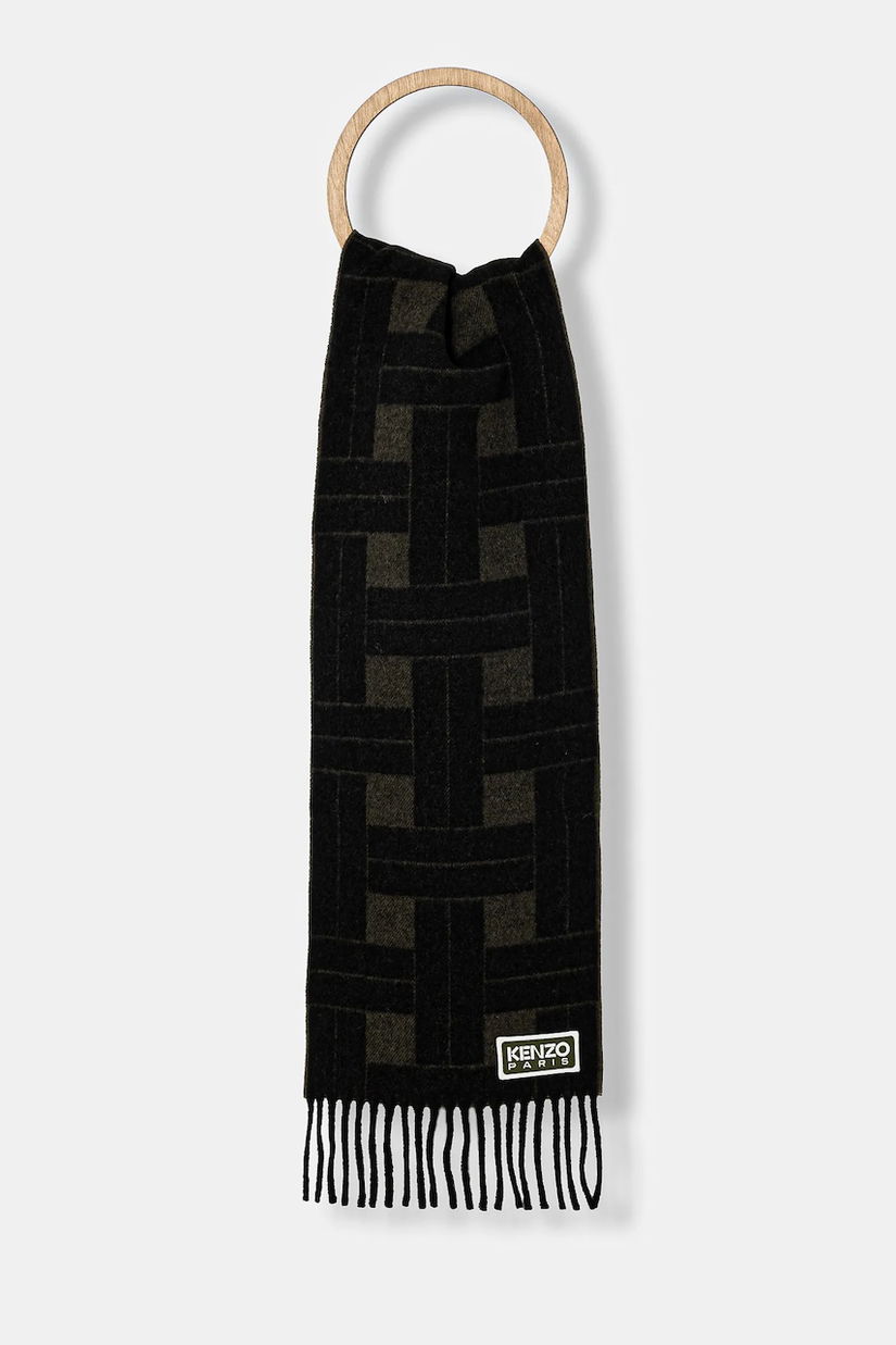 Kenzo esarfa de lana Reversible Scarf culoarea verde, modelator, FE68EU014JEC.51