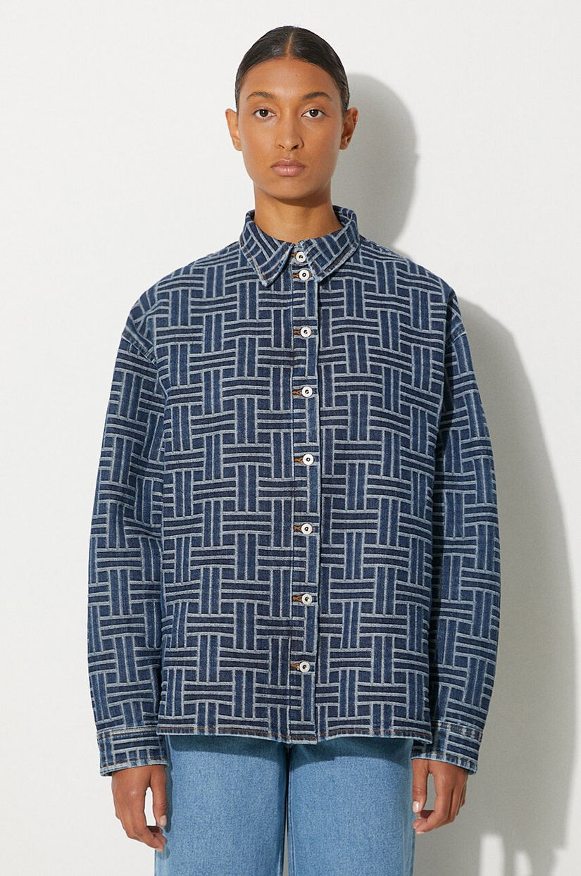 Kenzo camasa jeans Dropped Shoulders Shirt femei, cu guler clasic, relaxed, FE62DC2476J3.DS