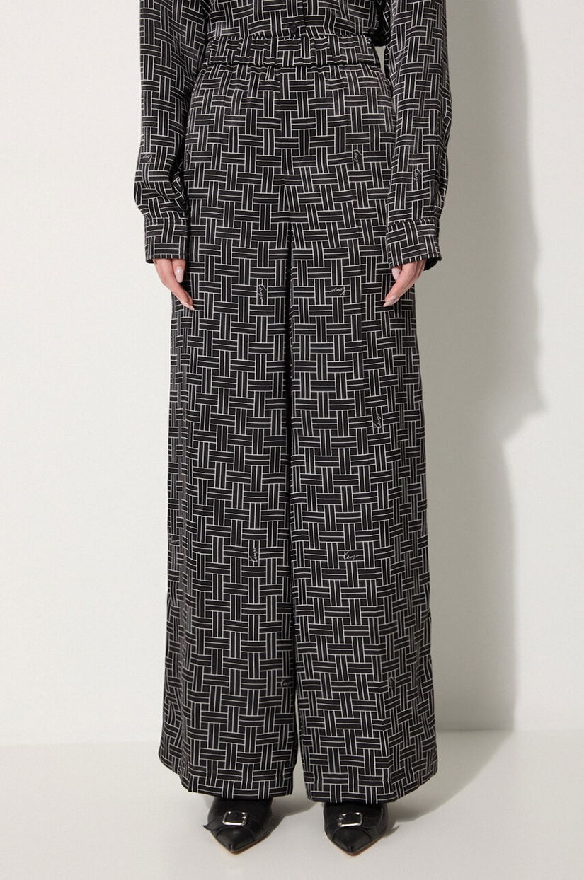 Kenzo pantaloni Weave Pajama Pants femei, culoarea negru, lat, high waist, FE62PA0849R1.99