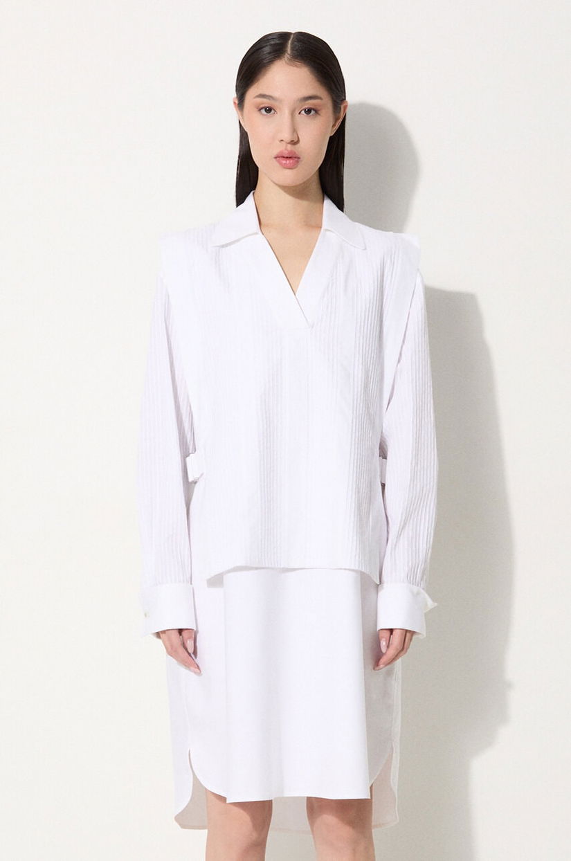 Kenzo rochie din bumbac Oxford Knee Shirting Dress culoarea alb, mini, dreaptă, FE62RO2919LO.01