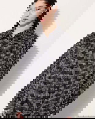 Kenzo camasa Weave Dropped Shoulders Shirt femei, culoarea negru, cu guler clasic, relaxed, FE62CH2479R1.99