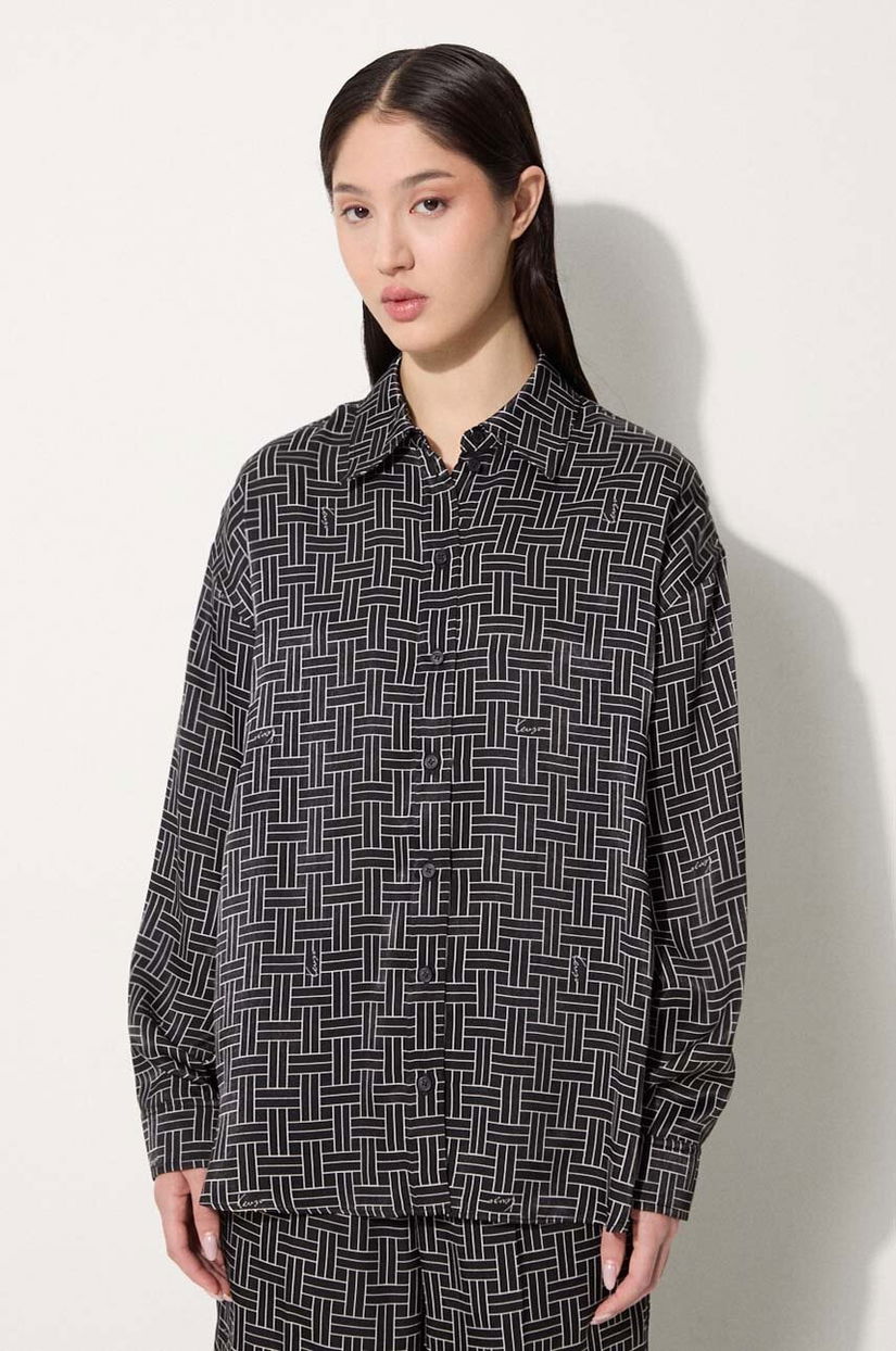 Kenzo camasa Weave Dropped Shoulders Shirt femei, culoarea negru, cu guler clasic, relaxed, FE62CH2479R1.99