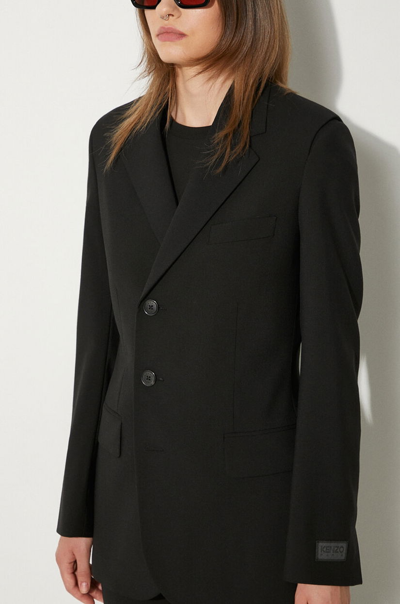 Kenzo geaca de lana Virgin Wool Waisted Blazer culoarea negru, cu doua randuri de nasturi, neted, FE62VE2549GE.99
