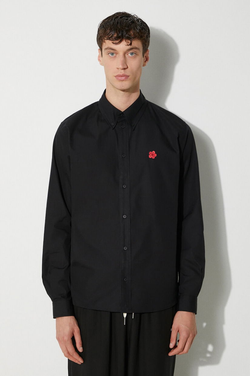 Kenzo camasa din bumbac Boke Flower Crest Shirt barbati, culoarea negru, cu guler button-down, regular, FE65CH4109LI.99