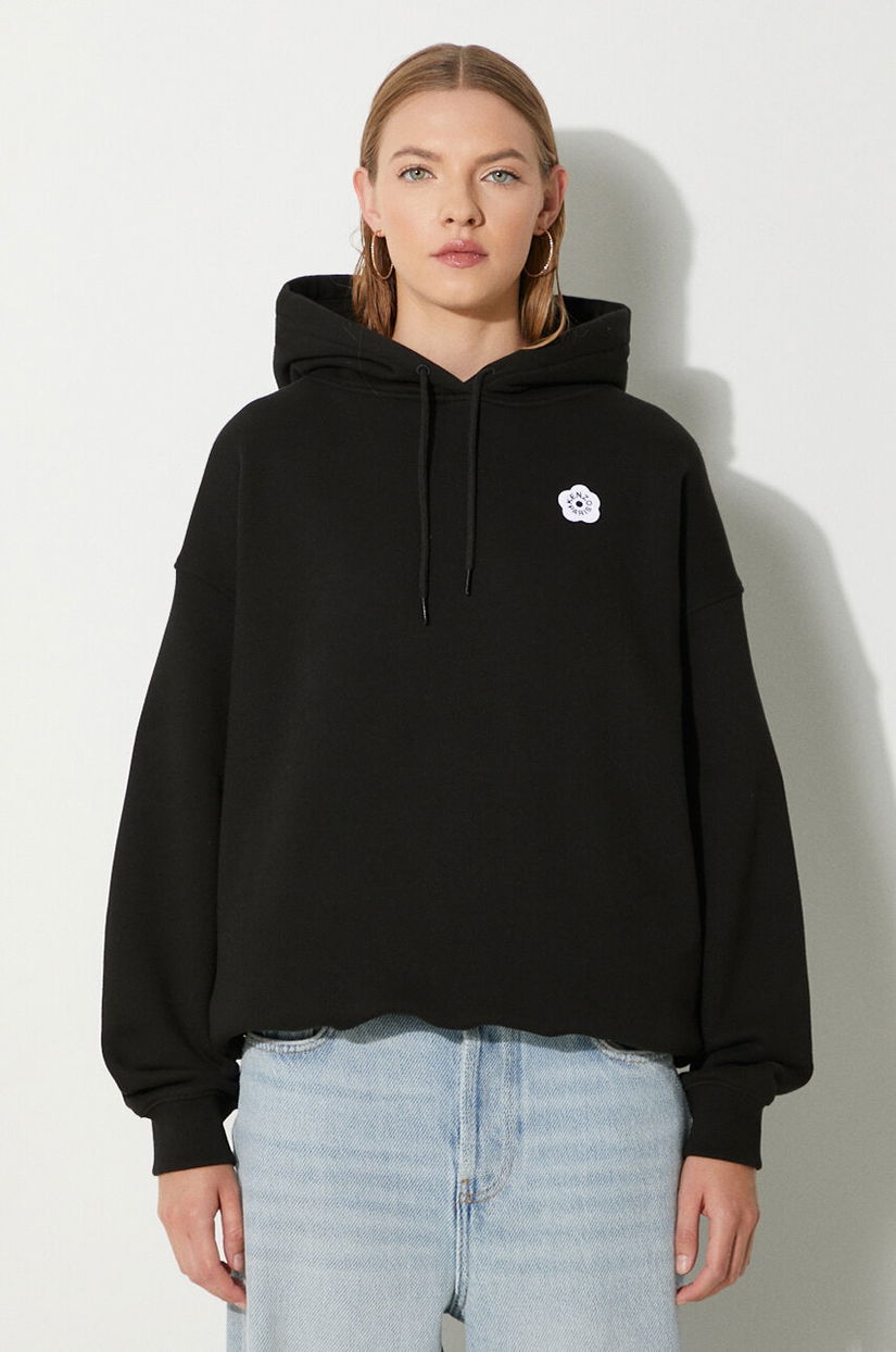 Kenzo hanorac de bumbac Boke Flower 2.0 femei, culoarea negru, cu glugă, cu imprimeu, FE62SW1494MB.99J