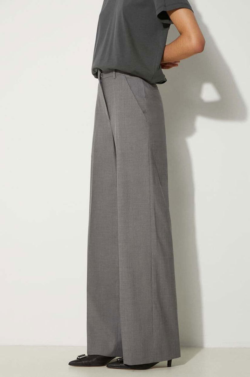 Kenzo pantaloni de lana Cool Wool Wide Pants culoarea gri, lat, high waist, FE62PA0949RB.97