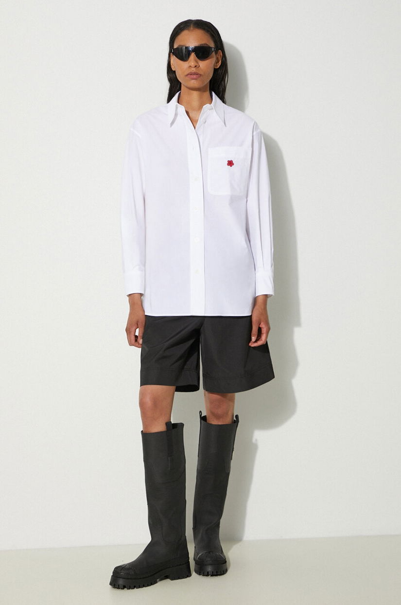 Kenzo camasa din bumbac Boke Flower Oversized Shirt femei, culoarea alb, cu guler clasic, relaxed, FE62CH2569LS.01