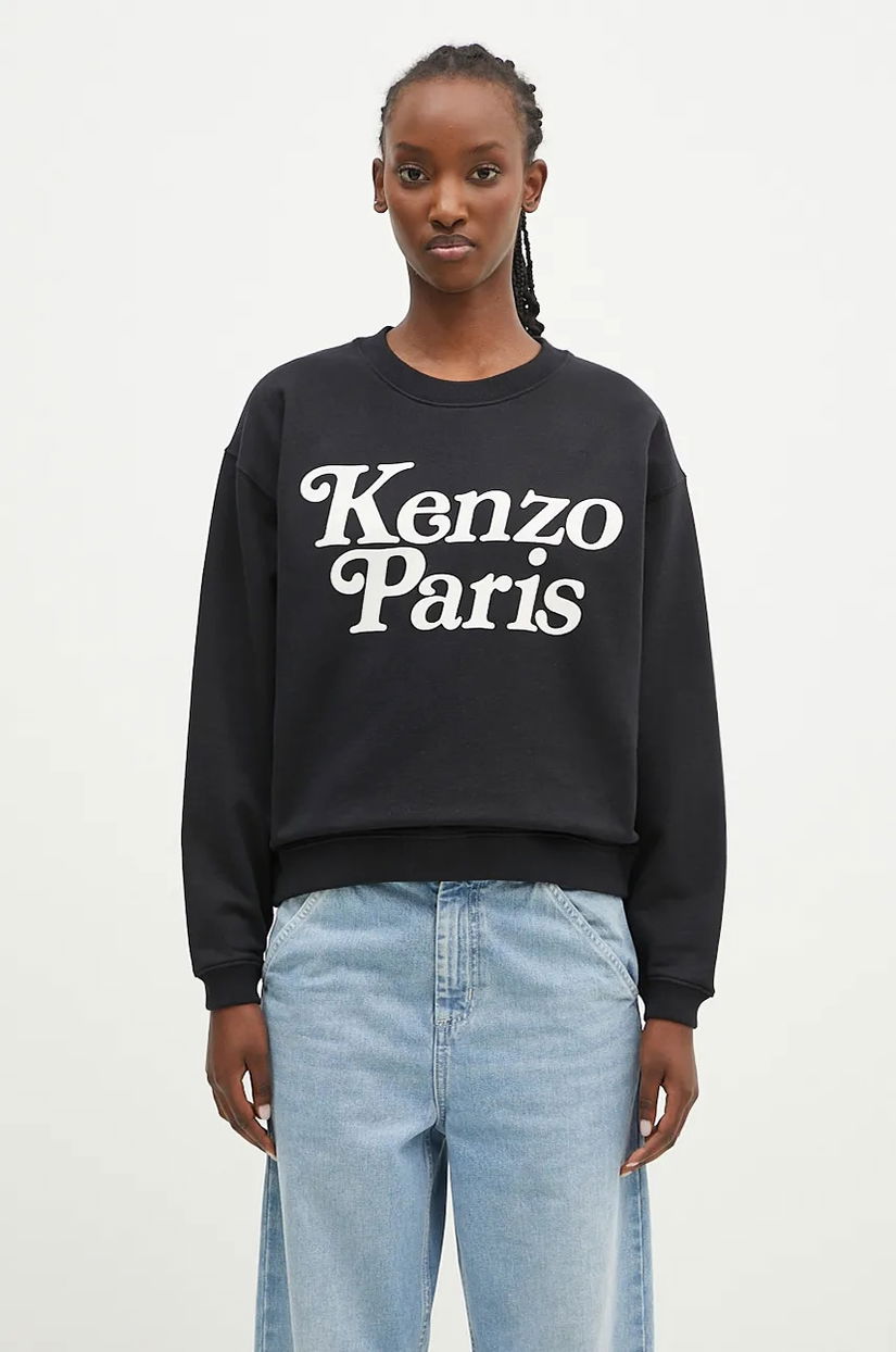 Kenzo hanorac de bumbac by Verdy Regular Sweatshirt femei, culoarea negru, cu imprimeu, FE52SW1274MF.99