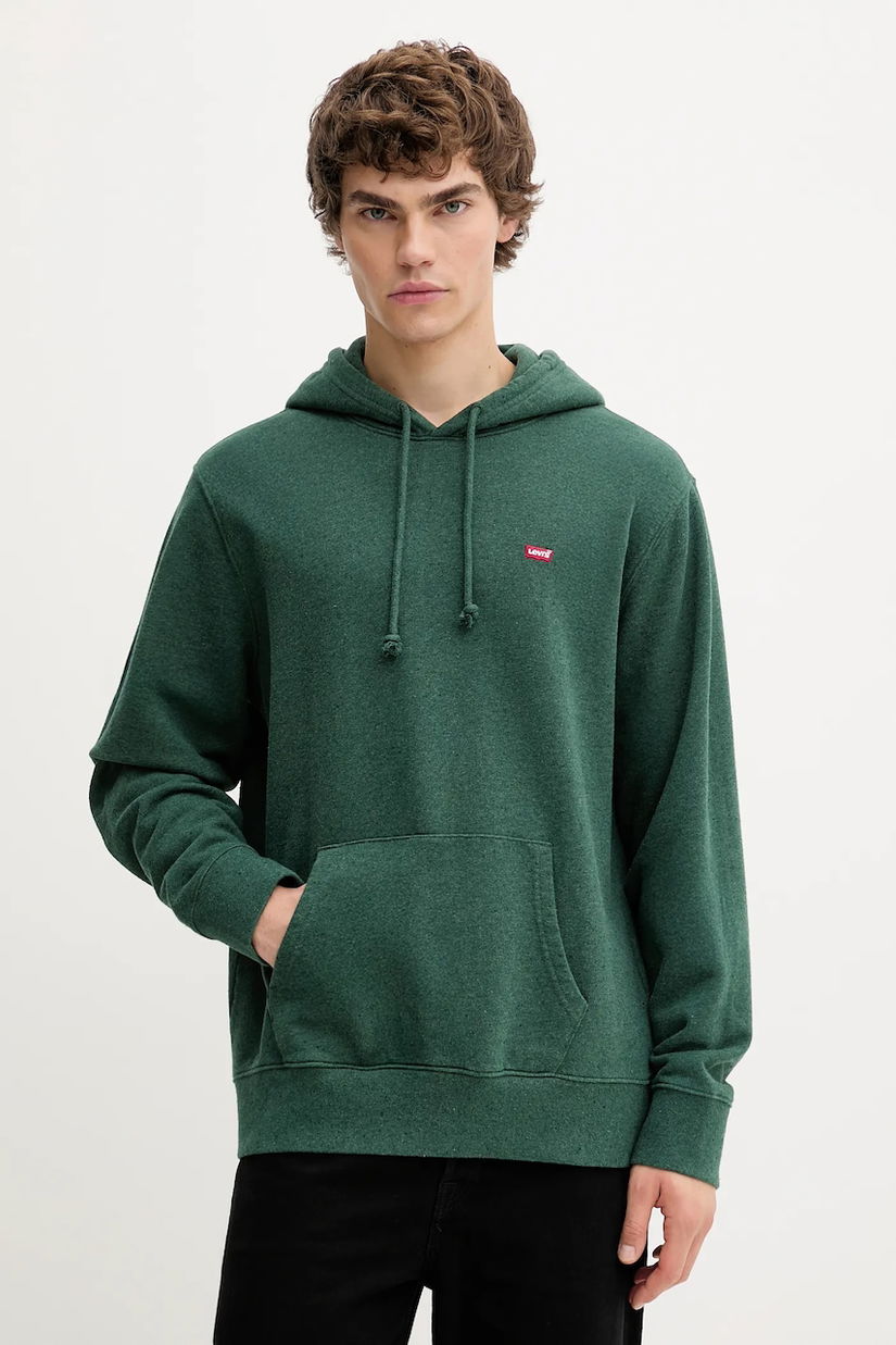 Levi's hanorac de bumbac culoarea verde, cu glugă, uni, 34581
