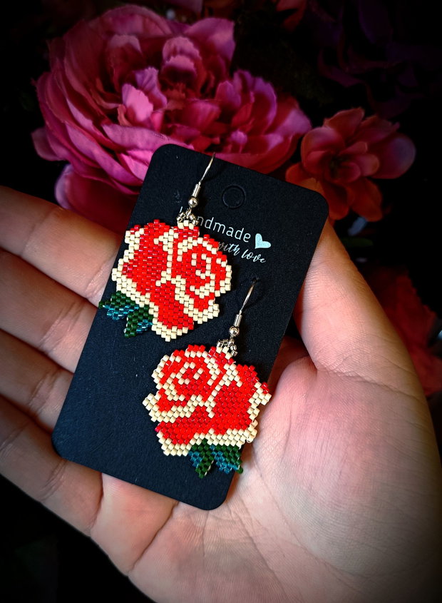Cercei trandafir broderie mărgele Myiuki