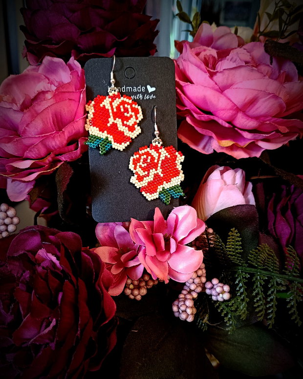 Cercei trandafir broderie mărgele Myiuki