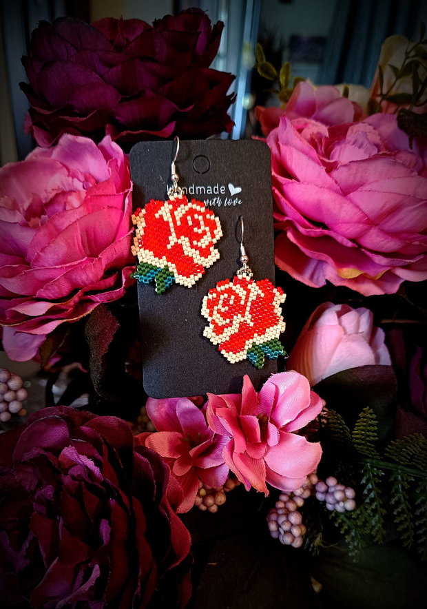 Cercei trandafir broderie mărgele Myiuki