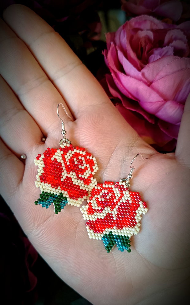 Cercei trandafir broderie mărgele Myiuki
